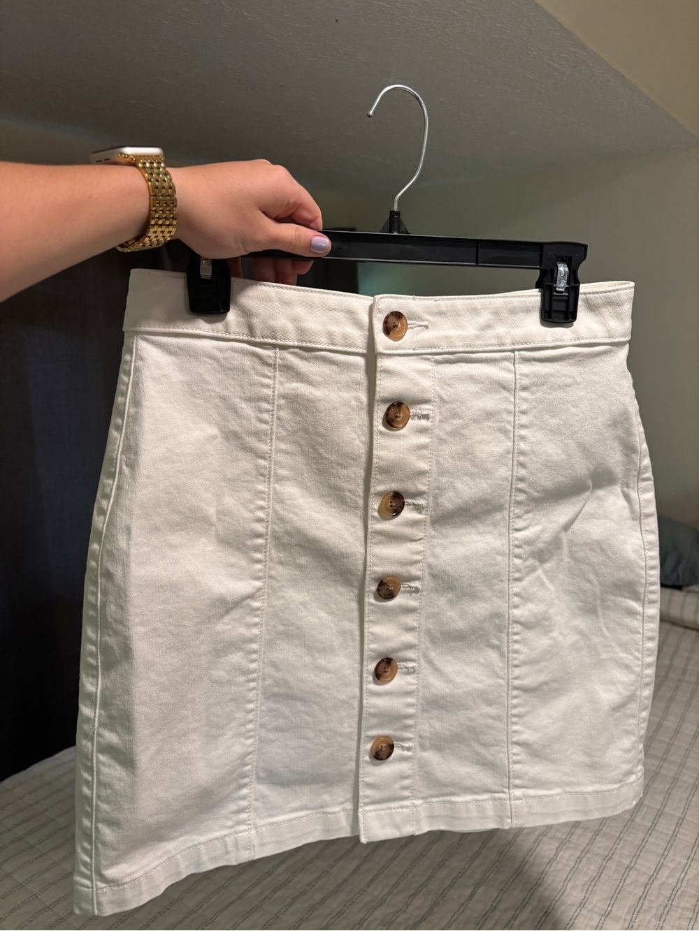 LOFT White Button-Front A-Line Mini Skirt